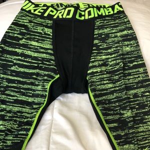 Men’s Nike Pro Combat Neon Green Leggings Size L